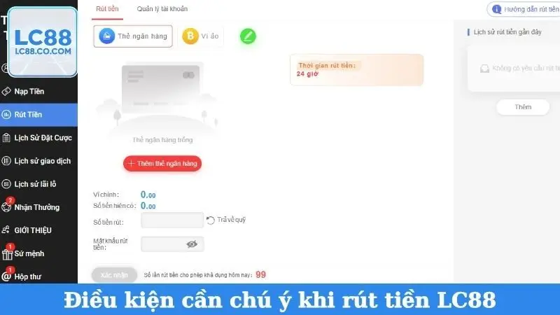 Điều kiện cần chú ý khi rút tiền LC88